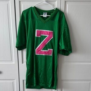 “Zed” Zombies movie Halloween Costume Green Jersey w Pink Letter - men’s size L